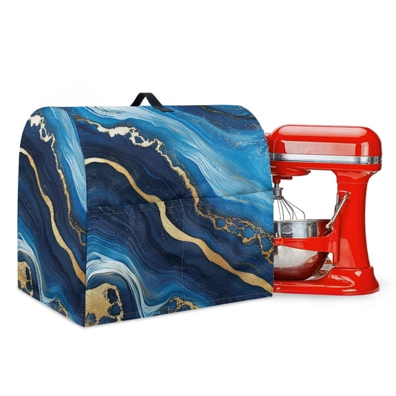 FOR U DESIGNS Blue Gold Marble Stand Mixer Cover compatible with Kitchen Aid Mixer Portable Mixer Dust Covers Multi Pockets Compatible with Kitchen Aid 6-8 Quart Bowl Lift - L