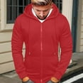 thumbnail image 2 of NIEWTR Hoodie Jacket - Men's Solid Color Cotton Lightweight Zip Up Hoodie Pullover Jacket Coats Mens Lightweight Athletic Hoodies Pullover(Z08-Red,XXL), 2 of 8