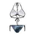 thumbnail image 2 of Chririnla Navy Blue Abstract Marble Halter Bikini Set - Sexy Two-Piece Triangle Swimsuit with Gold Accents for Beach & Vacation, 2 of 9