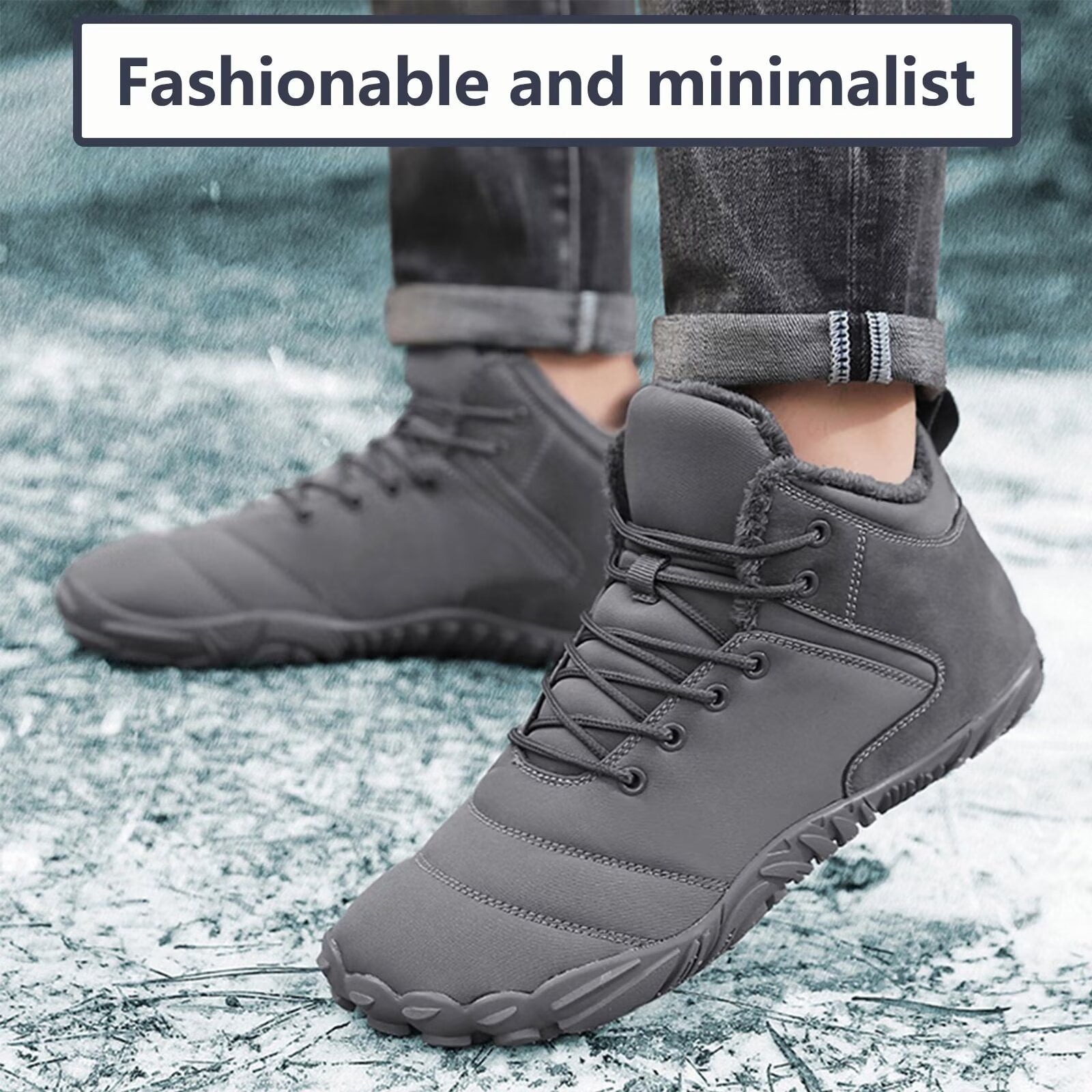 Yunkctuk Mens Womens Barefoot Shoes Winter, Men's Women's High-top Walking Shoes Snow Boots,Thickened Warm Fur Lined Non-slip Hiking Cotton Boots.