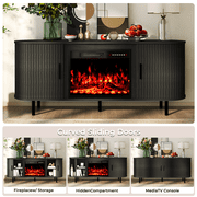 Rocyis 65 Modern Fireplace TV Stand for TVs Up to 75'', Fluted Entertainment Center with Electric Fireplace, Media Console Cabinet for Living Room, Black
