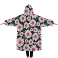 thumbnail image 2 of Oversized Wearable Blanket Hoodie,Black Daisy Flower Retro Pattern Sherpa Blanket Hoodie with Super Pockets,Super Warm Fuzzy Pullover for Women & Men, 2 of 6