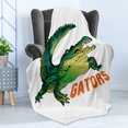 thumbnail image 4 of Reptile Soft Flannel Fleece Blanket, Grumpy Alligator Has a Word Gator Crocodile Humor Wild Life Safari Aquatic, Cozy Plush for Indoor and Outdoor Use, 60" x 80", Green Orange White, by Ambesonne, 4 of 5