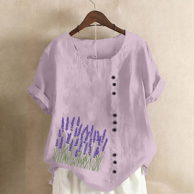 Jacenvly Hauts pour Femmes Liquidation T-Shirt à Boutons Imprimé à Col Rond à Manches Courtes de Printemps et d'Été pour Femmes Décontracté Mode Hauts pour Femmes en Liquidation