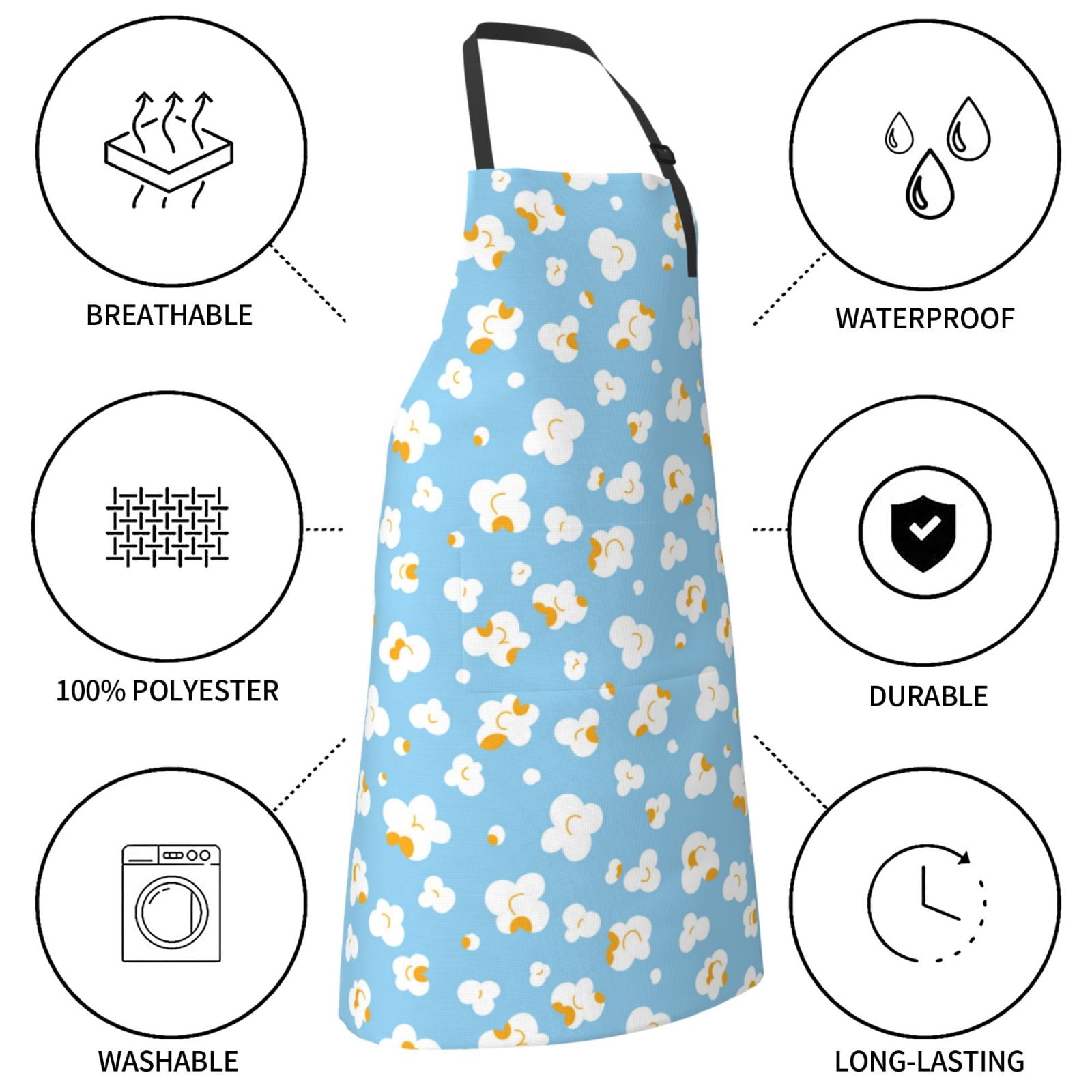 Kdxio Blue Popcorn Apron with Pockets Adjustable Kitchen Aprons for Men Women Waterproof Aprons for Cooking,Drawing,Crafting, Baking Household Cleaning