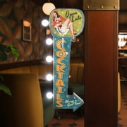 American Art Decor Vintage 'Cocktails' Double-Sided LED Metal Sign - "Open Late" Retro Marquee Wall Decor for Man Cave, Game Room, Home Bar, Brewery - Battery-Powered Lights