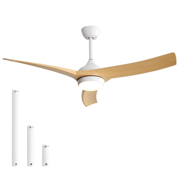 JUYG 52 Inch Modern Ceiling Fan with 18W LED Light and Remote Control 3 ABS Blades DC Motor for Bedroom