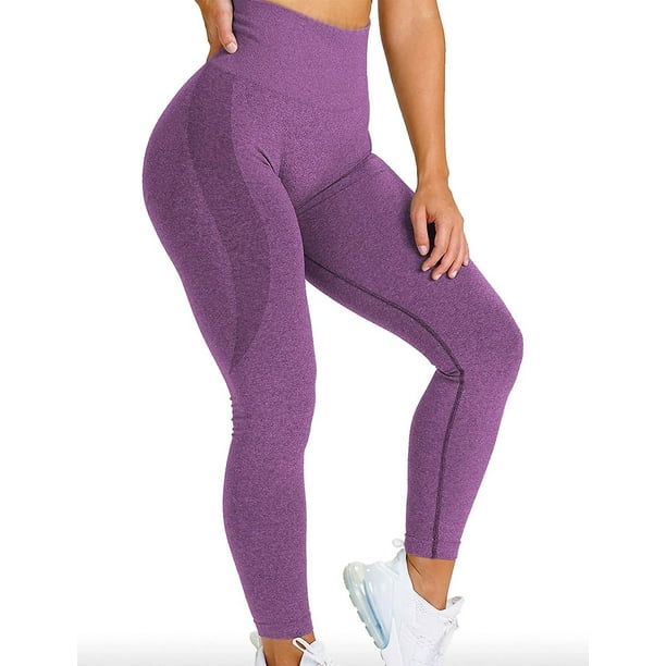 Women High Waist Yoga Pants Stretch Workout Leggings, S, Purple 