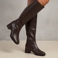 thumbnail image 6 of Women's Knee High Boots Zippered Casual Winter Boots Low Block Heel Solid Color Faux Leather Comfortable Walking Shoes for Daily Outdoor Indoor Use Brown D, 6 of 9