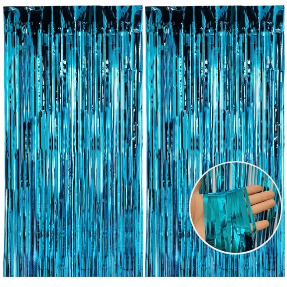 LQQBOX 3 Pack 3.28 x 6.56 FT Blue Foil Fringe Curtains Party Decorations, Tinsel Curtain Backdrop for Parties, Door Streamers, Glitter Streamer Fringe Backdrop for Birthday Decoration