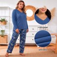 thumbnail image 5 of Plus Size Pajamas, PUTUO Women Pajamas Sets for Women, Soft Lightweight Long Sleeve V Neck Pjs Sets, Stretchy Print Sleepwear Loungewear, Navy Blue, 4XL, 5 of 8