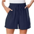 thumbnail image 7 of Plebaso Summer Shorts for Women Elastic Waist Casual Shorts Drawstring Womens Loose Wide Leg Shorts, 7 of 7