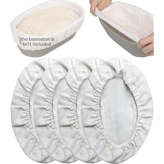 10 Inch Oval Banneton Basket Liner | Reusable Oblong Bowl Cloth Cover for Sourdough Bread Proofing | 10x6x3.5" Pack of 4