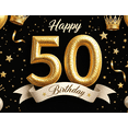thumbnail image 4 of Black Background Glittery Golden Happy 50th Birthday Banner Balloons Crowns Cakes Stars Party Supplies Photography Props Birthday Decoration Decor Backdrop, 4 of 8