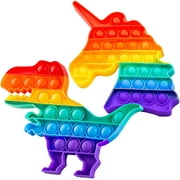 Chuchik Push Pop Bubble Fidget Sensory Toy with Improved Clicking Sound – Fidget Poppers, Bubble Popping Sensory Toy – Premium BPA Free Silicone Poppet Fidget Toy Rainbow Unicorn & Dinosaur 2 Pack