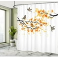 thumbnail image 3 of Fall Shower Curtain, Branch with Pale Fall Leaves and Birds Natural Change in Season Summertime Print, Fabric Bathroom Set with Hooks, 69W X 75L Inches Long, Yellow Cream, by Ambesonne, 3 of 4