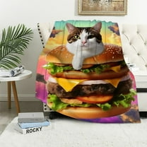 Nawypu Funny Cat Blanket Super Soft Cozy Food Hamburger Cat Throw Blanket for Kids Girls Boys Women Teens Adults Lightweight Flannel Fuzzy Blankets Cat Lover Gifts