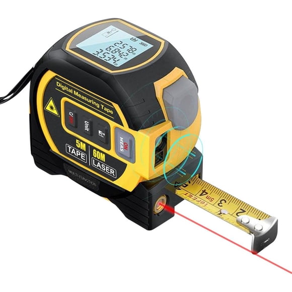 Mingzhe Telémetro láser 3 en 1, Regla de Cinta métrica de 5 m, Pantalla LCD con retroiluminación, medidor de Distancia, Dispositivo de medición de Edificios, Volumen de área, Equipo de topografía