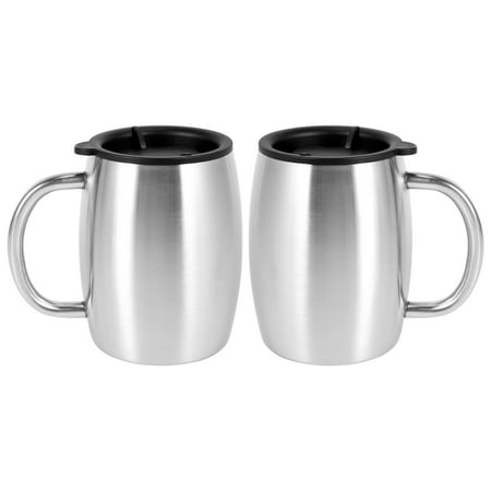 

420Ml Double-Layer Stainless Steel Beer Mug Double Walled Insulated Travel Mug Coffee Cup Coffee Mugs with Lids 2 Set