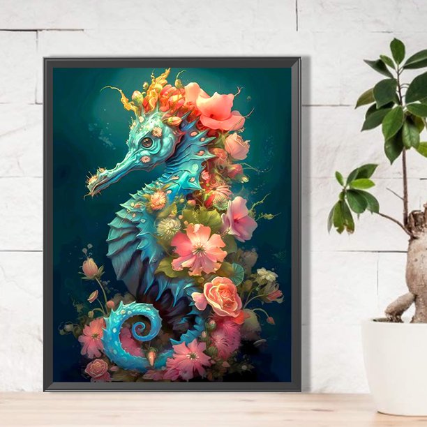 Cuadros Decorativos 5D bricolaje redondo completo taladro parcial AB diamante pintura caballitos de mar decoración del hogar DQrwqpou embutido en tela