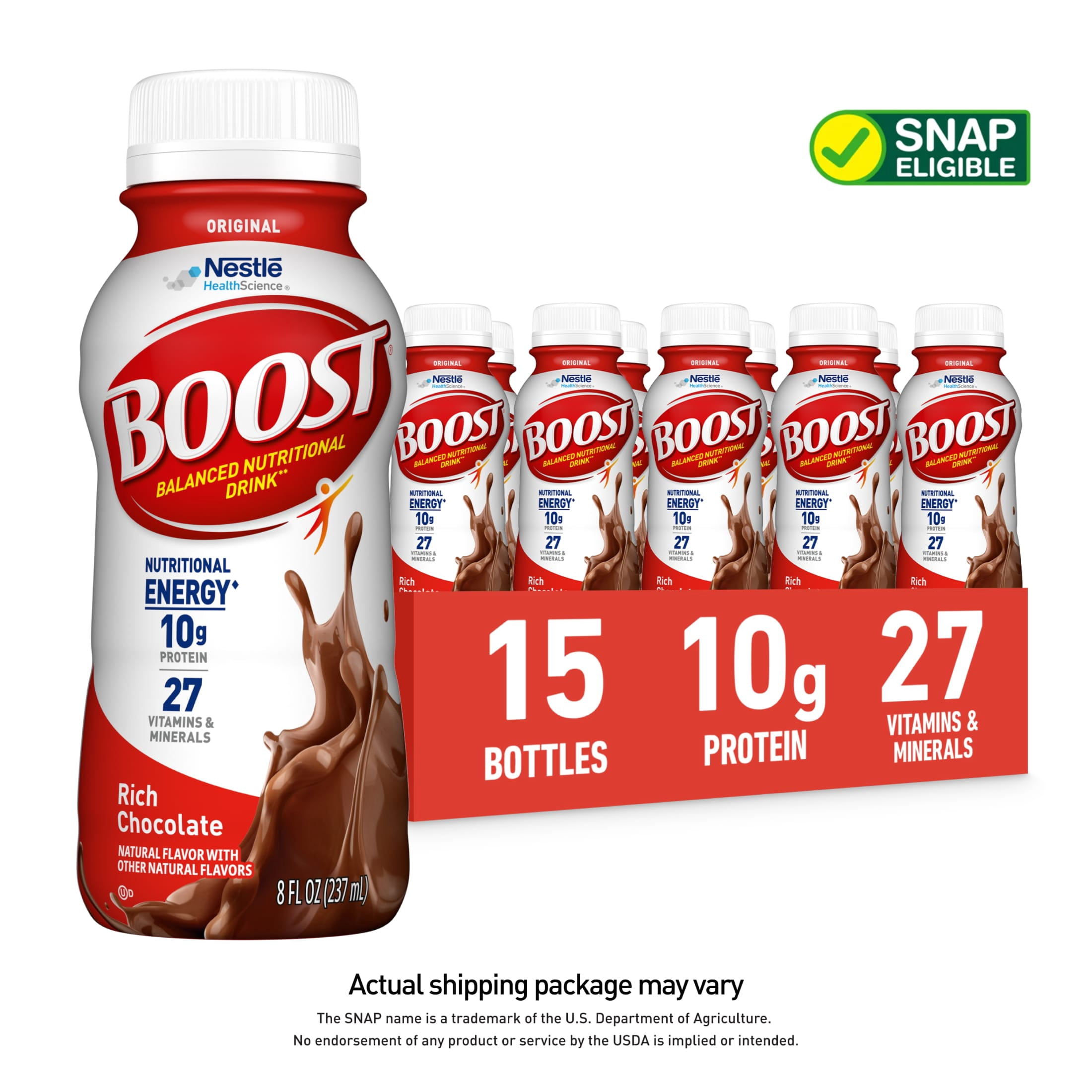 (3 pack) BOOST Original Balanced Nutritional Drink Protein Shakes, Rich Chocolate, 8 fl oz, 15 Pack