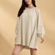 thumbnail image 4 of Vestido Mujer Casual Corto Color Sólido Cuello Redondo Traje Diario Básico Kuymtek  Beige T L para Mujer, 4 of 6