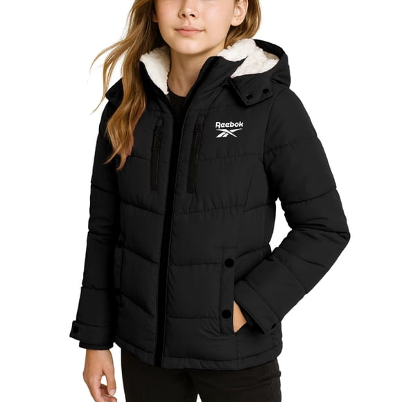 Abrigo de invierno para niña Reebok, chaqueta acolchada tipo puffer negra, talla 7-8