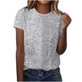 thumbnail image 2 of Sequin Tops for Women Dressy Glitter Sparkling T-Shirt Casual Short Sleeve Crewneck Graphic Tees for Night Club Party, 2 of 6