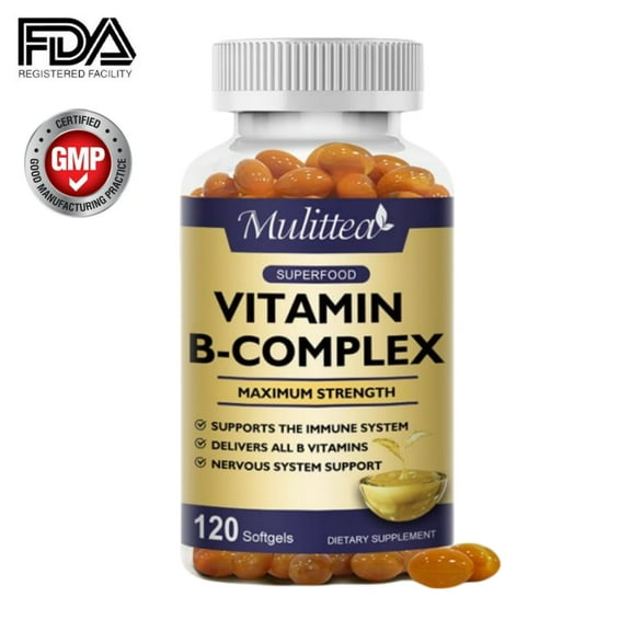 Mulittea Vitamin B Complex Capsule(B12, B1, B2, B3, B5, B6, B7, B9, Folic Acid & Biotin)- Immune Health, Energy Support & Nervous System Support - Non-GMO,120 Vegetarian Capsules