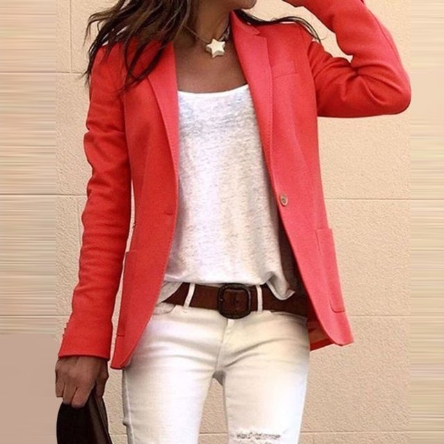 Blusa Mangas Largas Blazer casual para mujer Color caramelo Moda Trabajo Oficina Chaquetas Ropa femenina (Rojo XL) Ygjytge Rojo T XL para Mujer