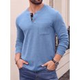 thumbnail image 4 of JWD Mens Long Sleeve Henley Shirt Casual Button Neck T Shirt Soft Lightweight Crew Neck Tee with Chest Pocket Denim Blue XL, 4 of 6