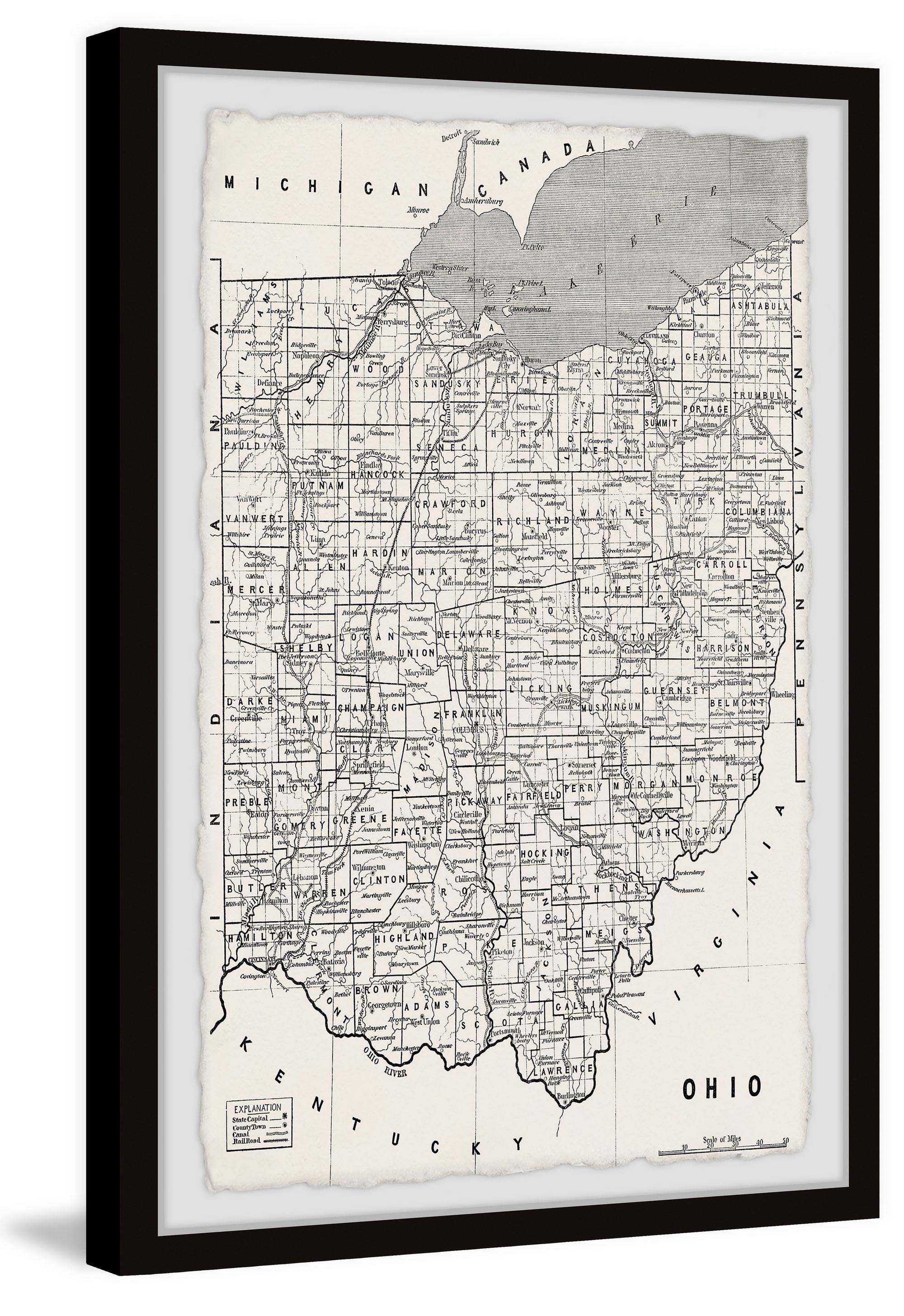Marmont Hill Map of Ohio Counties Framed Wall Art, 1.50" x 8.00"