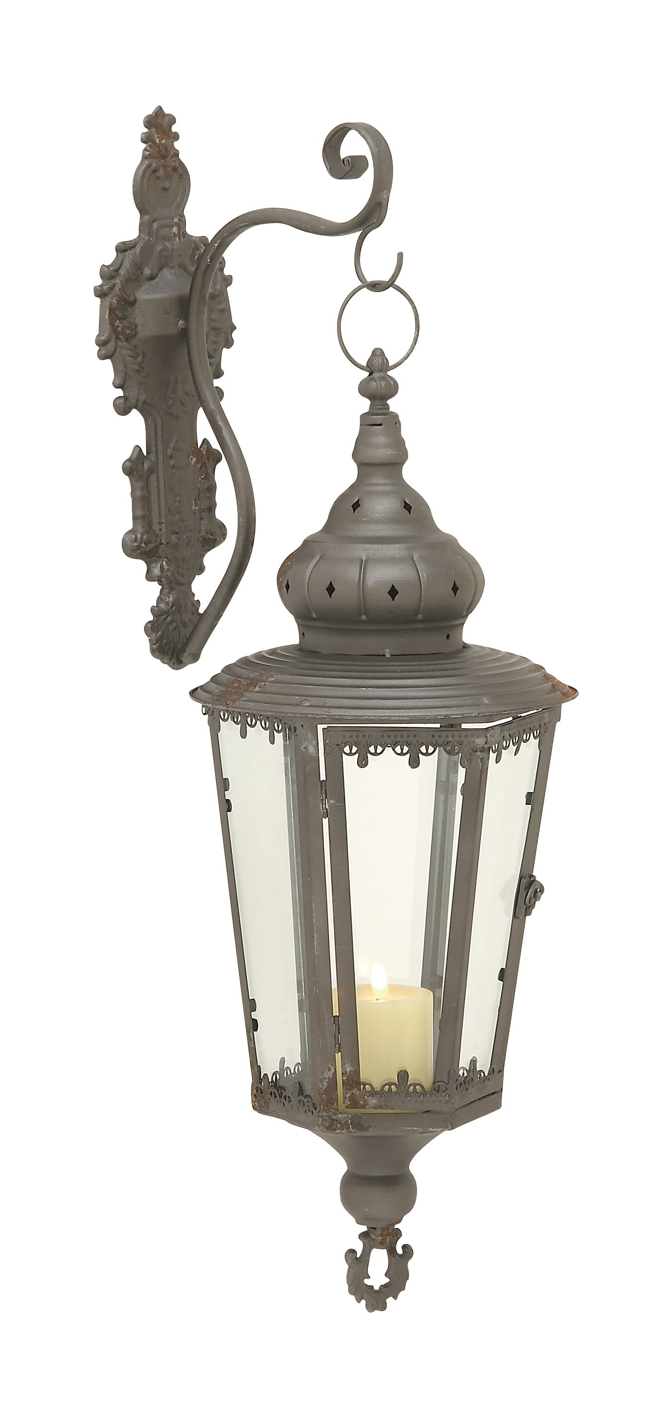 Decmode 30 Inch Traditional Iron And Glass Wall Mounted Candle Lantern