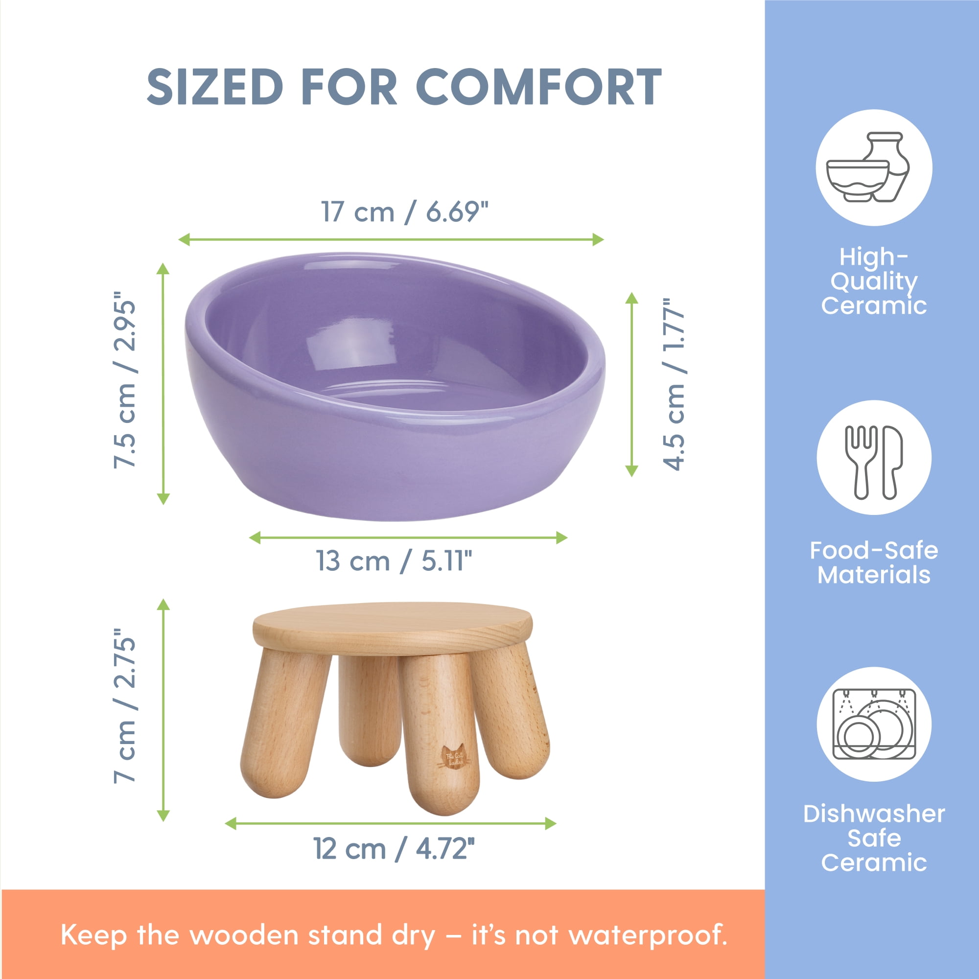 The Cat Ladies Tilted Ceramic Cat Bowl - Elevated Food Bowls Ceramic Pet Bowl - Raised Ceramics Bowls - Elevated & Tilted Design for Comfortable Eating - Lilac