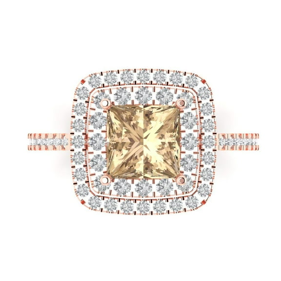 Halo Engagement Ring for Women - 2.07ct Yellow Moissanite in 18K Rose Gold Promise Ring