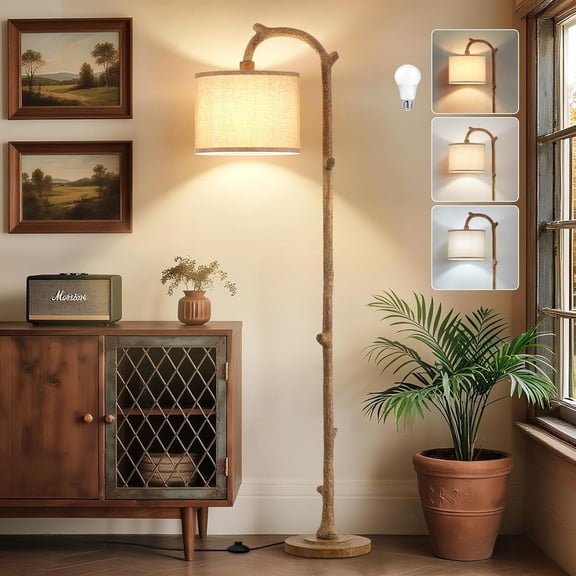 Bedroom floor lamp - 69-inch country cottage high lamp with adjustable color temperature - national resin vintage reading lamp standing lamp, suitable for living room, office, classroom, comes with b