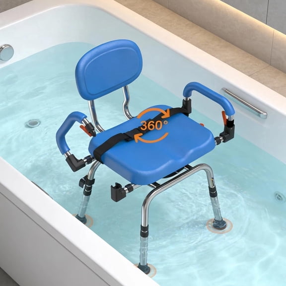 4-in-1 Adjustable 360° Swivel Shower Chair for Elderly & Disabled, 300lb Bariatric Padded Seat