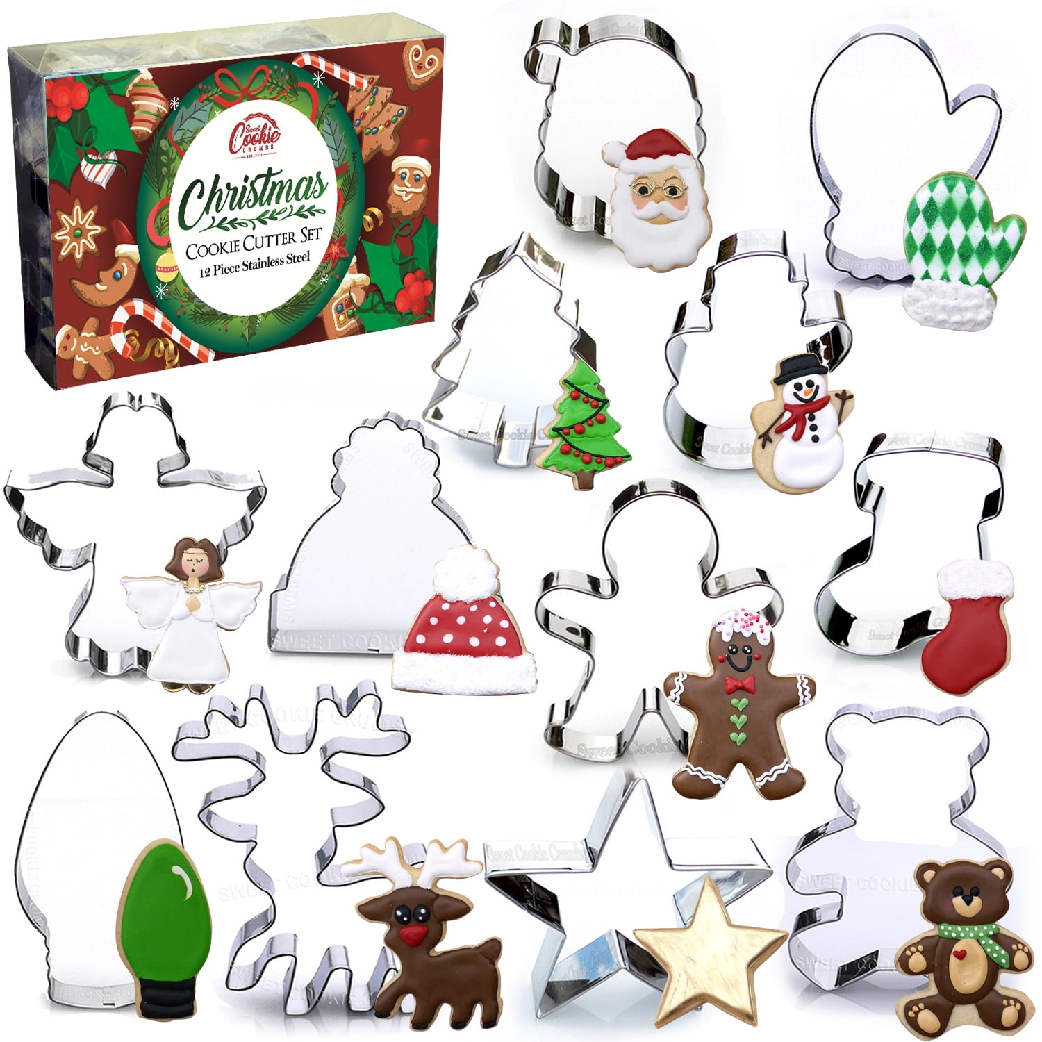 Set 4 christmas cookie cutters. free shipping! Christmas Cookie Cutter Set, 12 Piece, Stainless Steel - Walmart.com