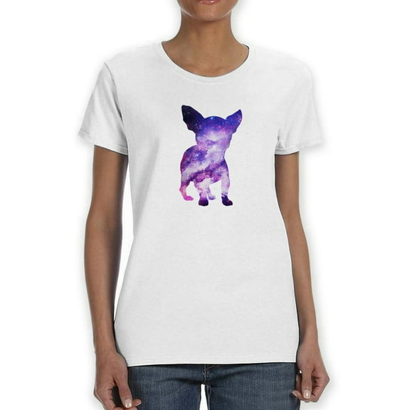 Chihuahua Cool Galaxy Graphic Silhouette Women White T-Shirt, Female Medium