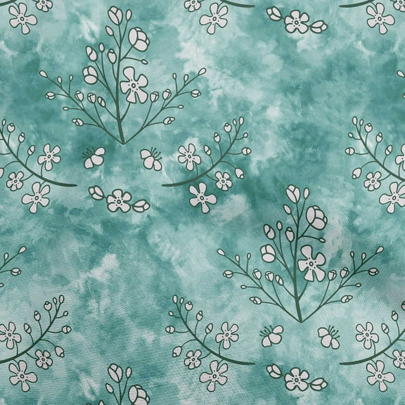 oneOone Polyester Spandex Dusty Teal Green Fabric Floral Sewing Craft Projects Fabric Prints By Yard 56 Inch Wide
