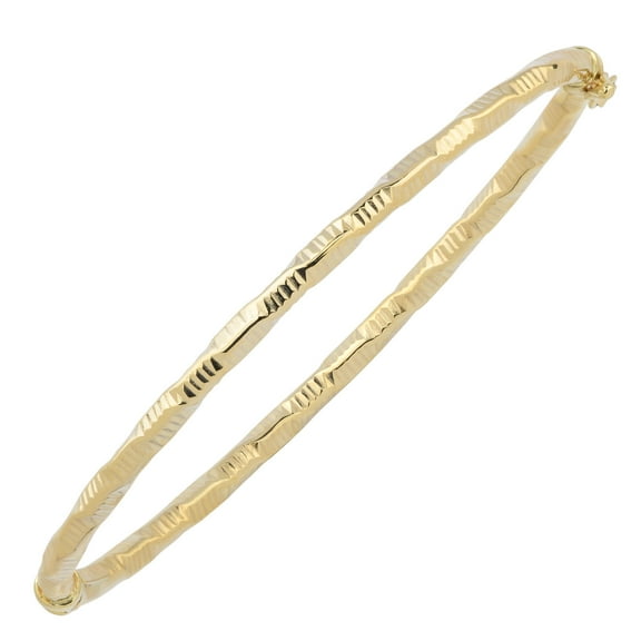 KoolJewelry 14k Yellow Gold 3mm Diamond-cut Finished Bangle Bracelet
