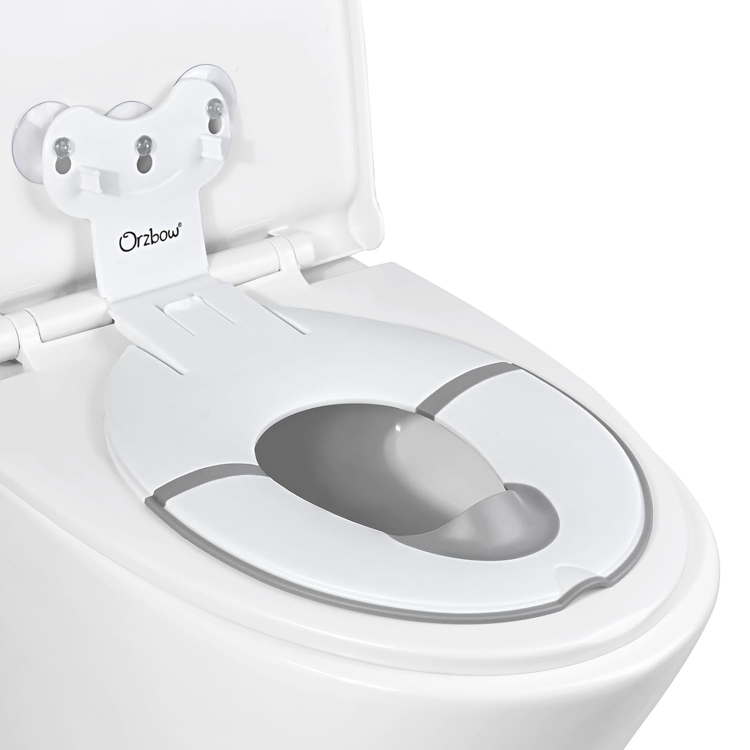 Konexialfoldable travel potty training seat, toddler adult toilet seat attachment, portable potty with suction cup, adjustable length, splash shield, non-slip base, easy to clean, white