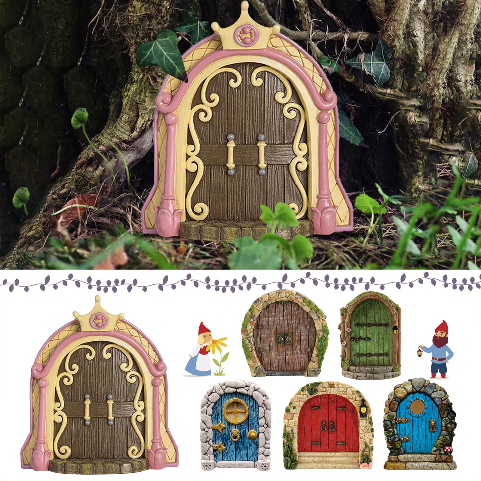 Fridja Wooden Fairy Door for Trees, Yard Art Sculpture Decoration