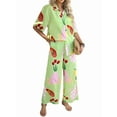 thumbnail image 1 of Conjunto de 2 Piezas de Chándal de Verano para Playa con Camisa de Corta y Botones para Mujer, Top Estampado, Pantalones Cortos de Descanso Flores de Frutas L, 1 of 9