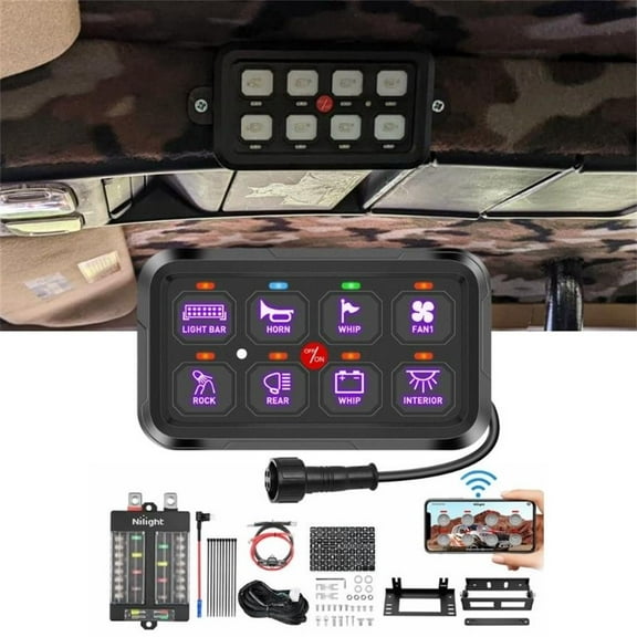 Nilight 8 Gang Switch Panel Circuit Control Relay System APP Control RGB Backlight Fuse Wiring Harness Automatic Dimmable on off Led Switch Pod for 12V 24V Cars Trucks Campers SUV