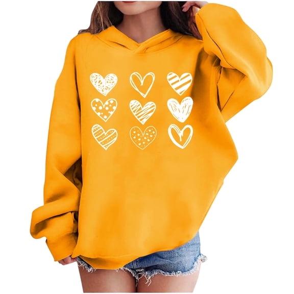 Posijego Girls Valentine's Day Hooded Tops Loose Lightweight Hoodie Pullover Sweatshirt Long Sleeve Oversized