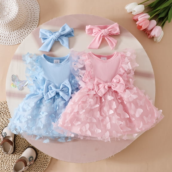 RTKFRFLM Infant Butterfly Embroidery Gown Sleeveless Mesh Tulle Princess Tutu Dress Pink 6-12 Months
