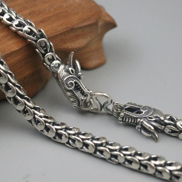 K-KED 925 Sterling Silver Chain Men's Double Dragon Head Clasp