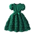thumbnail image 5 of Blekii Petite Fit Long Sleeve Crewneck Tulle Midi Dress Casual Spring Summer Birthday Party Olive Green 4Y, 5 of 9