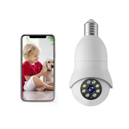 

Wireless WiFi Light Bulb Camera 2MP Light Bulb Security Camera Smart PTZ Bulb Security Camera APP Access And Alarm Notification Night Vision